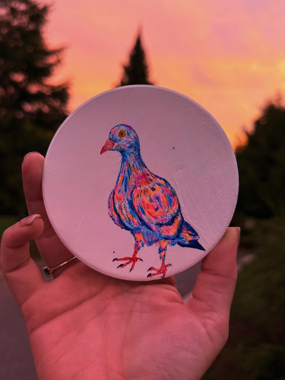 X3 Hand-Painted Colorful Pigeon coasters - set of 3